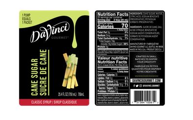 Da Vinci Cane Sugar Sweetener Syrup 750mL