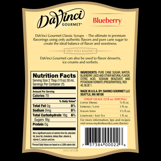 Da Vinci Blueberry Syrup 750mL