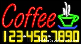 Coffee Neon Sign with Phone Number (20"x37"x3")