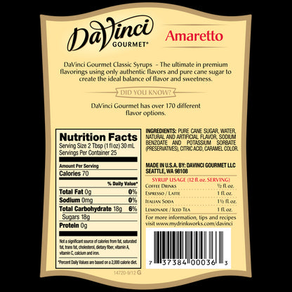 Da Vinci Gourmet Amaretto Syrup 750mL