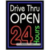 Drive Thru Open 24hr Neon Sign (13" x 32" x 3")
