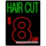 Hair Cut $8 Up (Insert Price) LED Sign (17" x 32" x 1")