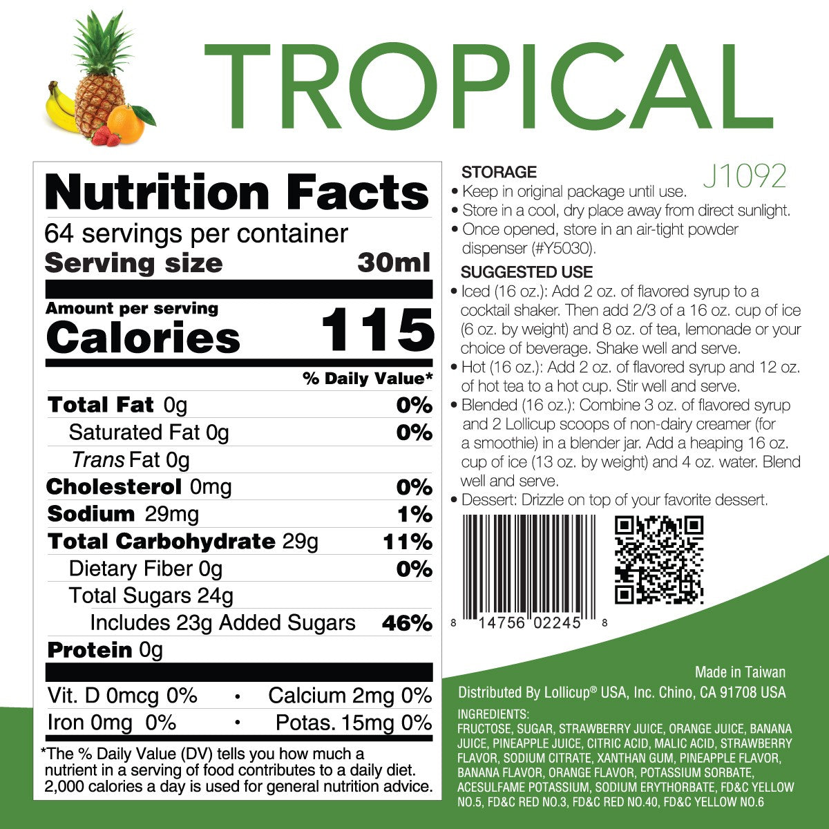 Tropical Boba Tea Syrup Ingredients